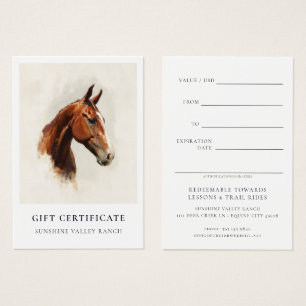 Cartes De Visite Modèle de certificat cadeau pour leçons d'équitati