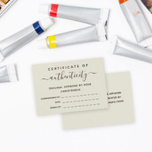 Cartes De Visite Modèle de certificat d'authenticité de script Brow