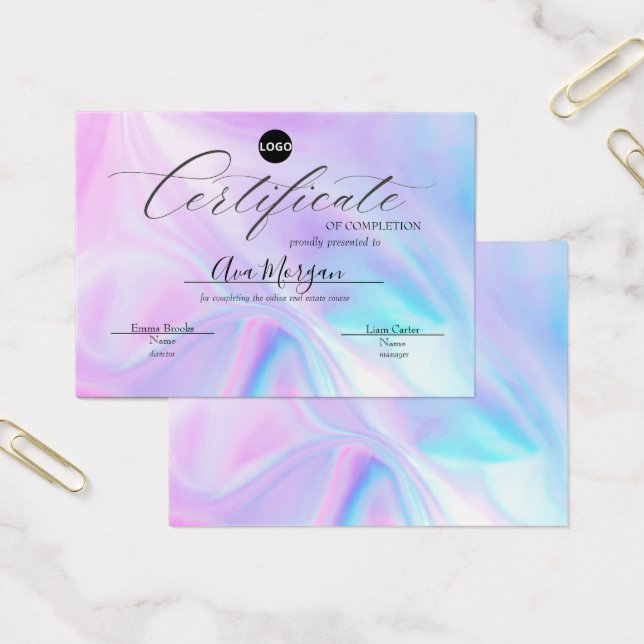 Cartes De Visite Modèle de certificat simple - Effet holographique (Bureau)