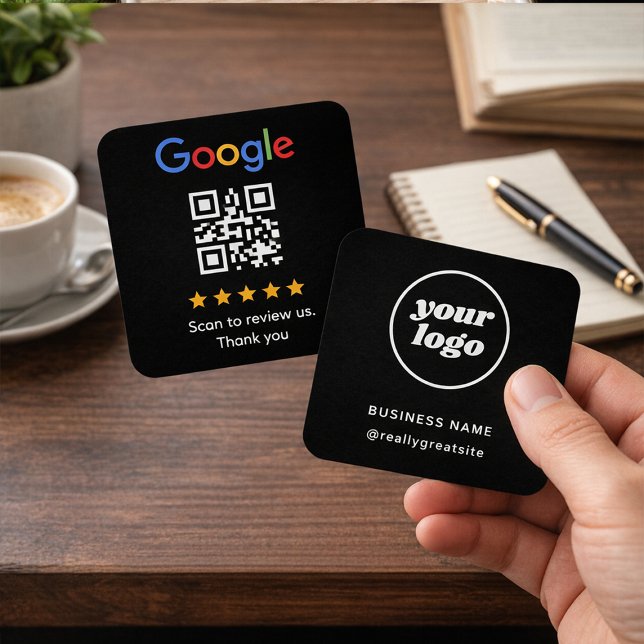 Cartes De Visite Modèle de code QR minimal noir pour nous évaluer (Créateur téléchargé)