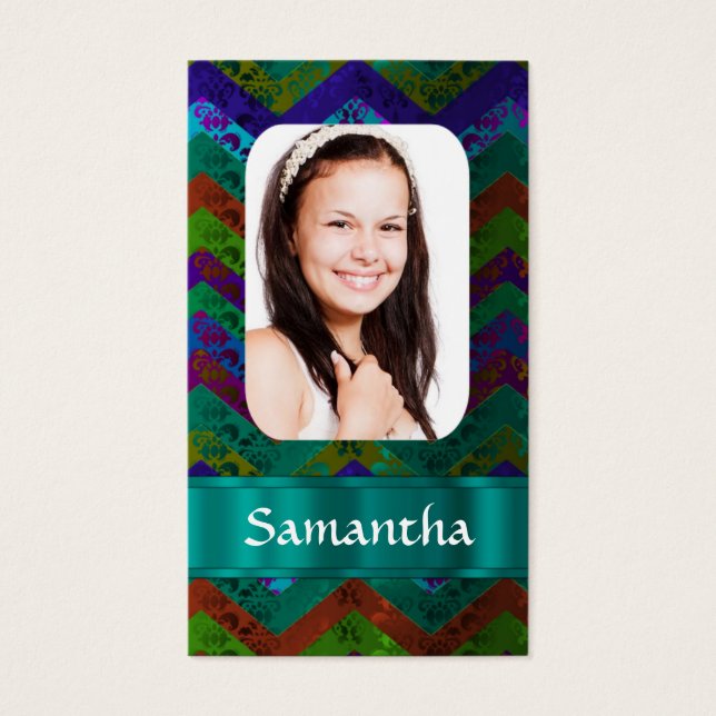 Cartes De Visite modèle photo chevron turquoise (Devant)