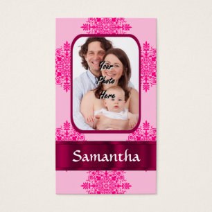 Cartes De Visite Modèle photo damassé rose
