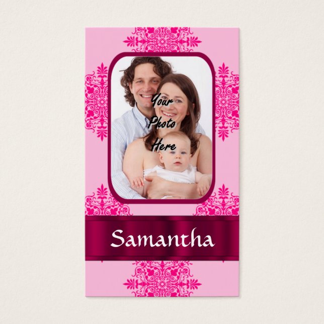 Cartes De Visite Modèle photo damassé rose (Devant)