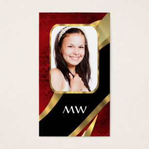 Cartes De Visite Modèle photo damassé rouge