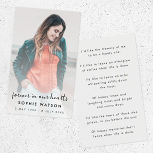 Cartes De Visite Modern Funeral Memorial Photo Poem or Prayer Card