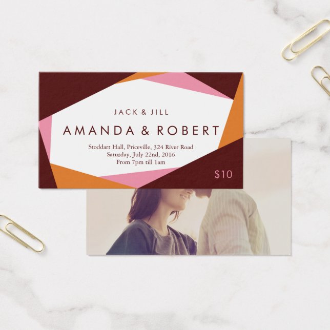 Cartes De Visite Modern Geometric Jack and Jill Ticket, Red (Bureau)