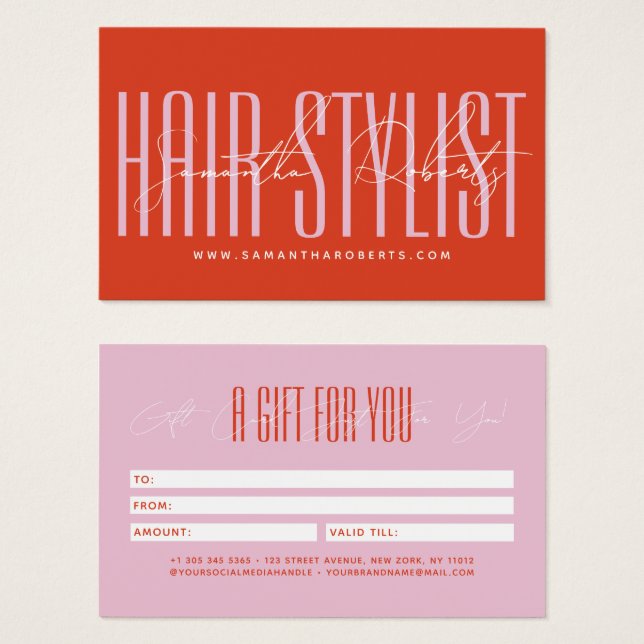 Cartes De Visite Modern hair stylist script typography gift card (Devant & derrière)