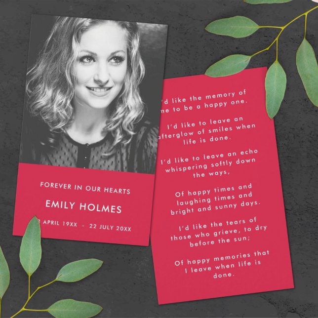 Cartes De Visite Modern Memorial | Pink Funeral Poem or Prayer Card (Créateur téléchargé)