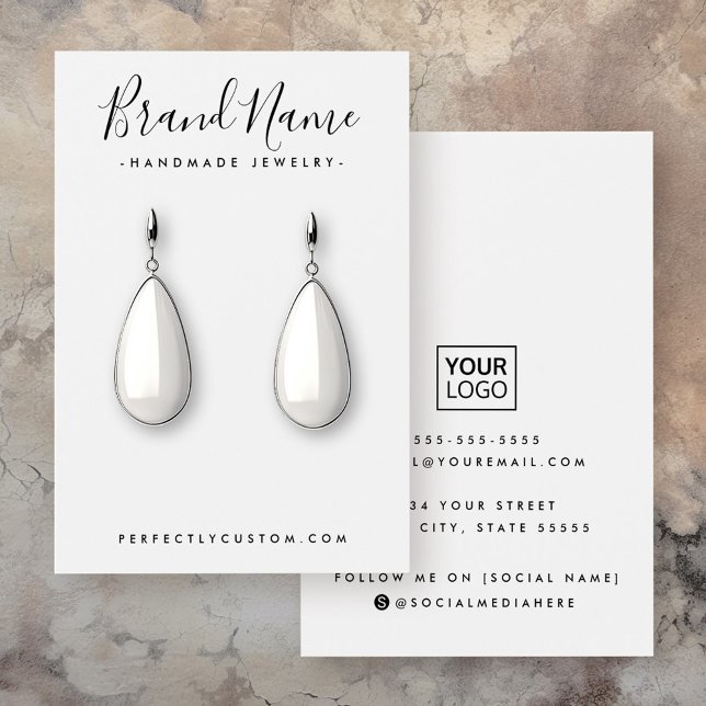Cartes De Visite Modern script add logo white earring display card (Modern script add logo white earring display card)