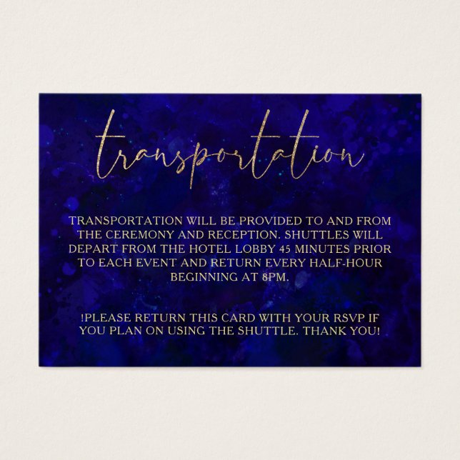 Cartes De Visite Moderne Blue Calligraphy Mariage Transport (Devant)