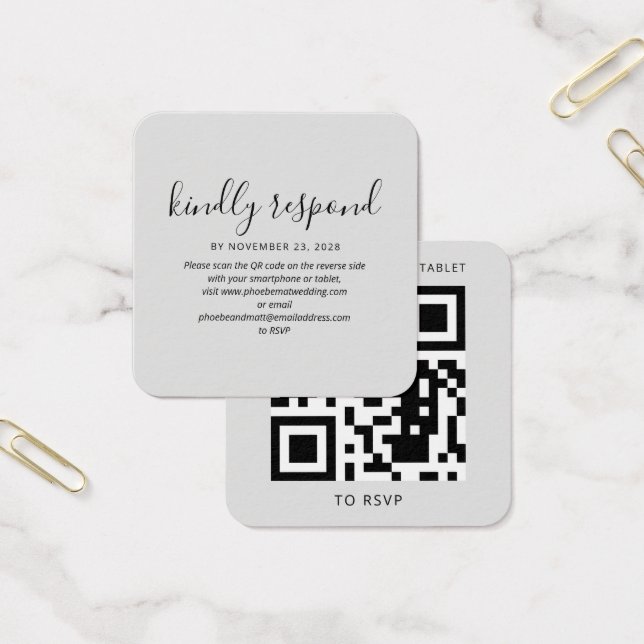 Cartes De Visite Moderne Elegant QR Code RSVP Mariage Website (Bureau)