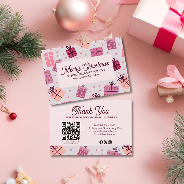 Cartes De Visite Moderne Rose Fête Joyeux Noël  (Créateur téléchargé)