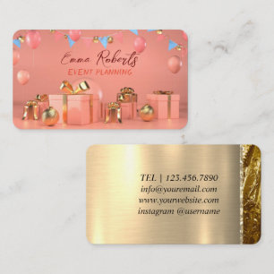 Cartes de visite modernes ballons or rose