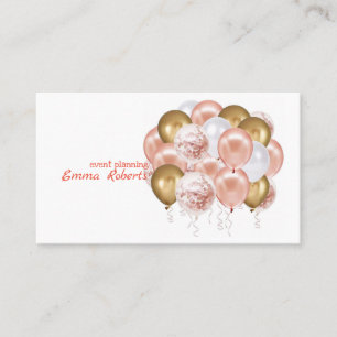 Cartes de visite modernes ballons or rose