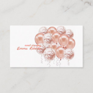 Cartes de visite modernes ballons or rose