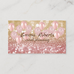 Cartes de visite modernes ballons or rose