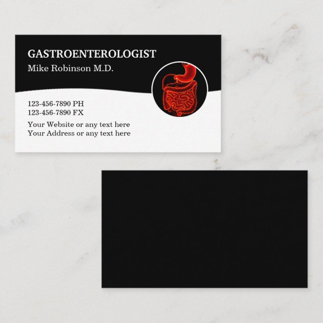Cartes de visite modernes de gastroentérologue méd (Devant / Derrière)