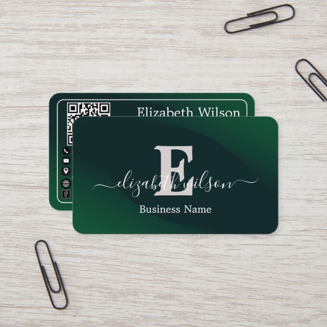 Cartes de visite modernes élégantes avec QR code e (Devant/Arrière en situation)