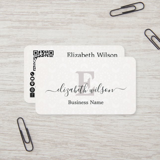 Cartes de visite modernes élégantes avec QR code e (Devant/Arrière en situation)