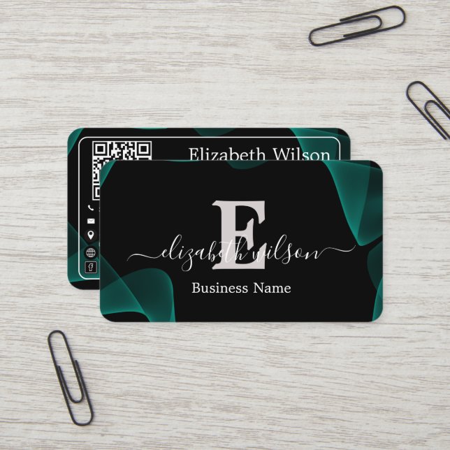Cartes de visite modernes élégantes avec QR code p (Devant/Arrière en situation)