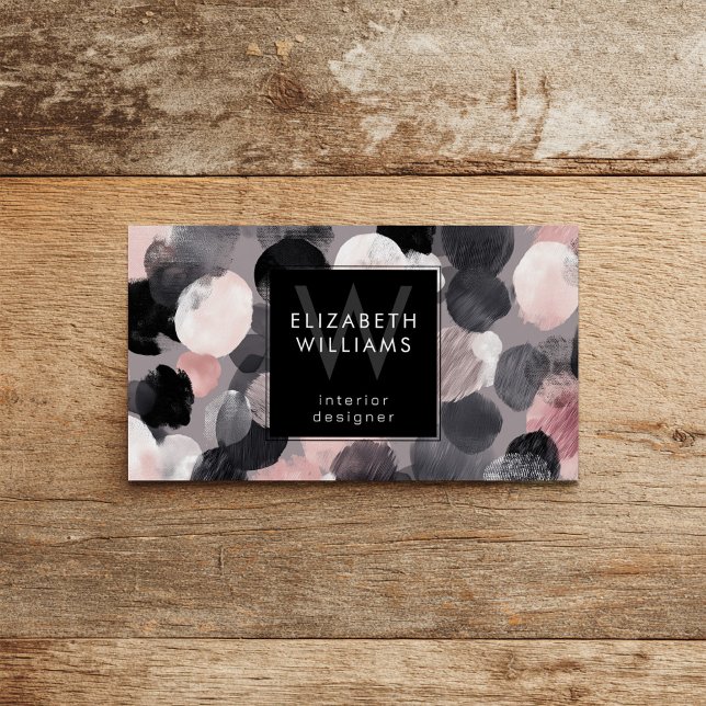 Cartes de visite modernes monogramme rose gris noi (Créateur téléchargé)