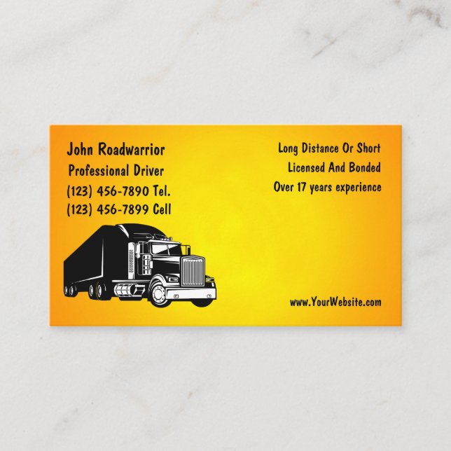 Cartes de visite modernes pour chauffeur de camion (Devant)