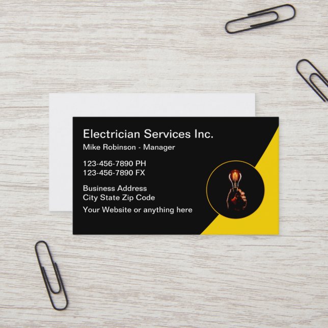 Cartes de visite modernes pour électricien (Devant/Arrière en situation)