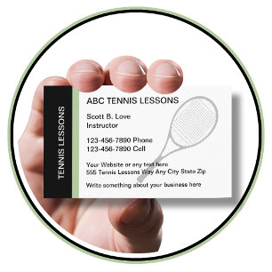 Cartes de visite modernes pour professeur de tenni