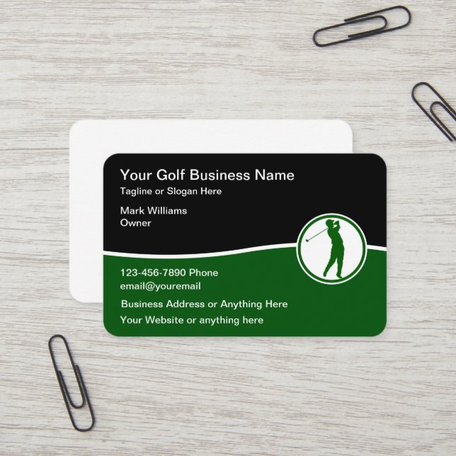 Cartes de visite modernes sur le thème du golf (Devant/Arrière en situation)
