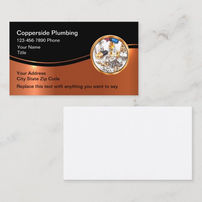 Cartes de visite modifiables Thème Plombier Chic (Devant / Derrière)