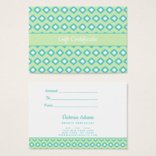 Cartes De Visite Monnaie verte et Turquoise Tribal Ikat Certifica
