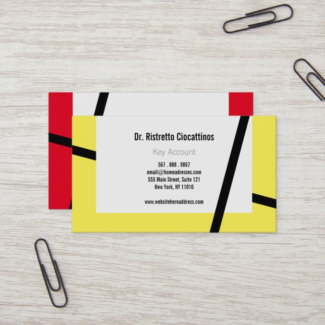 Cartes de visite mono couleurs rouge jaune noir (Devant/Arrière en situation)
