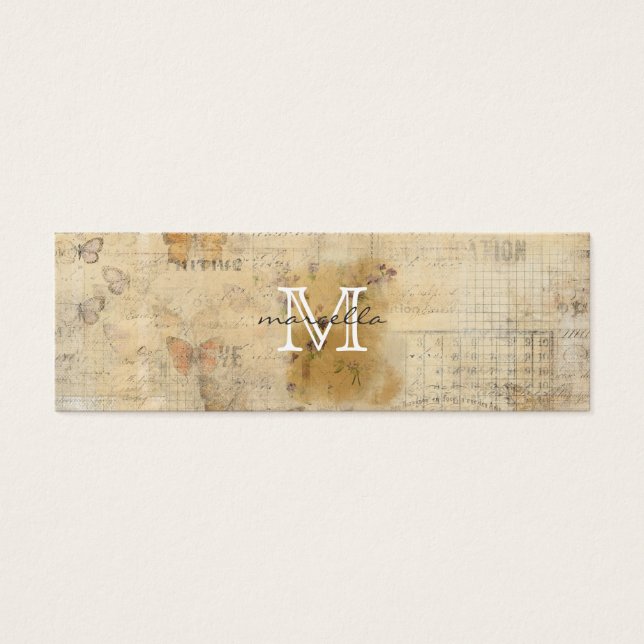 Cartes De Visite Monogramme Arrière - plan de collage papillon (Devant)