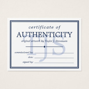 Cartes De Visite Monogramme blanc de la marine Certificat d'authent