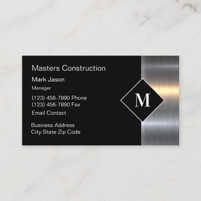 Cartes de visite Monogramme Construction Unique (Devant)