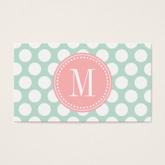 Cartes De Visite Monogramme de la menthe chic et des grands points  (Devant)