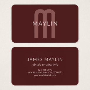 Cartes De Visite Monogramme de nom moderne   Rouge bordeaux