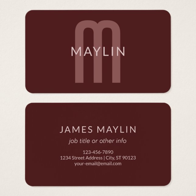 Cartes De Visite Monogramme de nom moderne | Rouge bordeaux (Devant & derrière)
