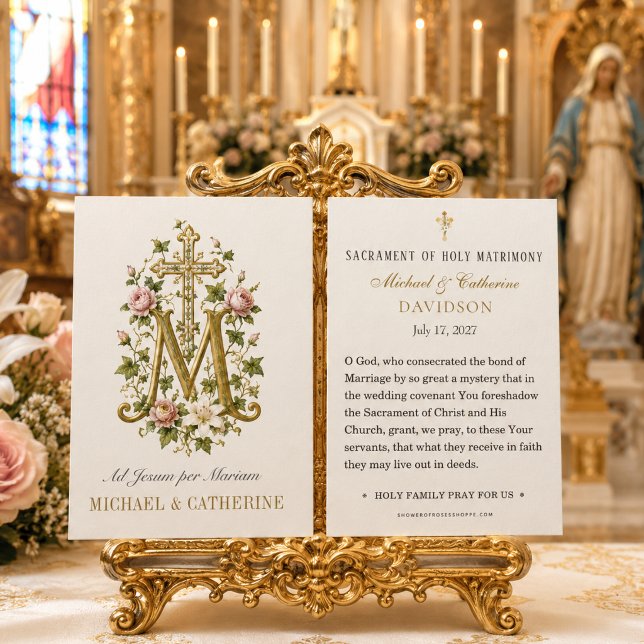 Cartes De Visite Monogramme marial catholique Roses roses (Créateur téléchargé)