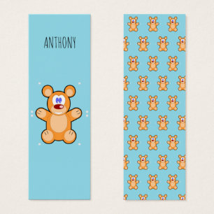 Cartes De Visite Monogramme mignon ours brun en peluche bleu signet