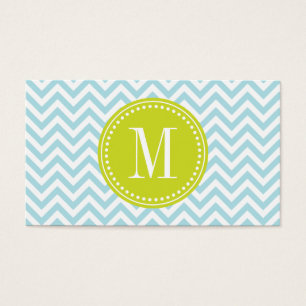Cartes De Visite Monogramme personnalisé par zigzag bleu-clair de