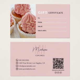 Cartes De Visite Monogramme Photo QR Boulangerie Certificat cadeau 