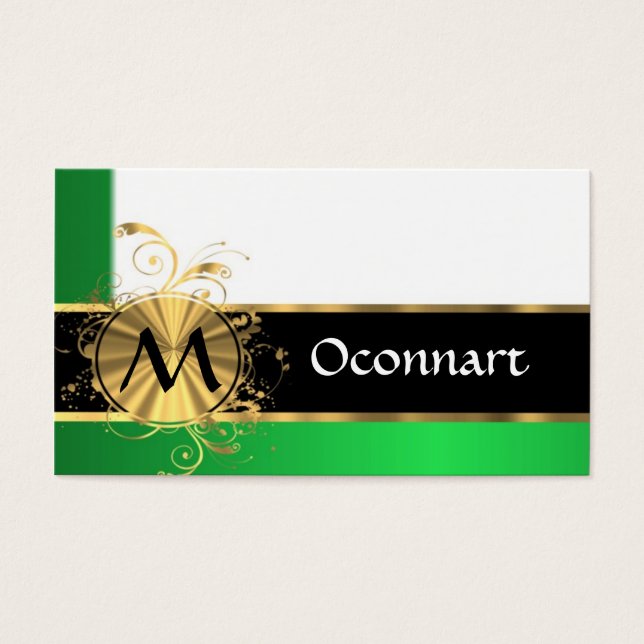 Cartes De Visite Monogramme vert clair et or (Devant)