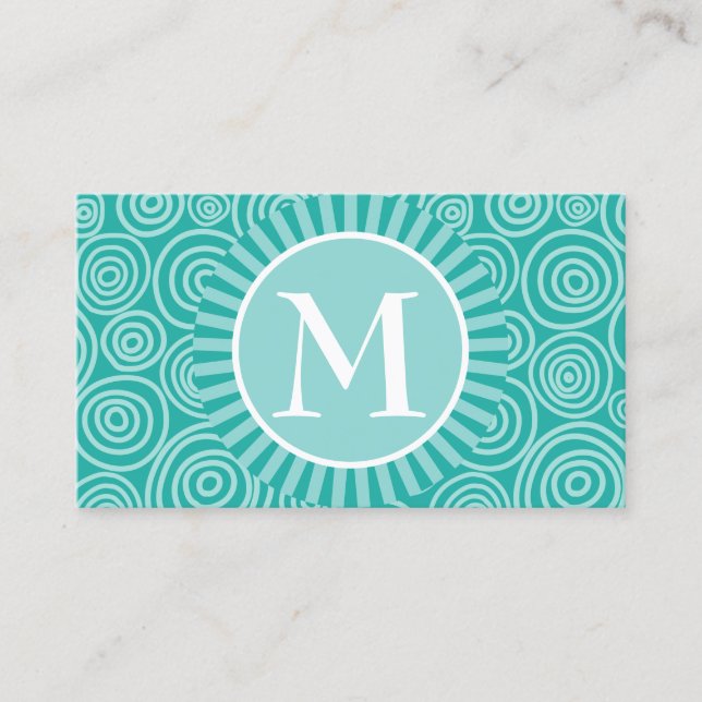Cartes de visite Monogrammes Turquoise - Spirales  (Devant)