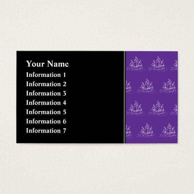 Cartes De Visite Motif de navire pirate violet. (Devant)