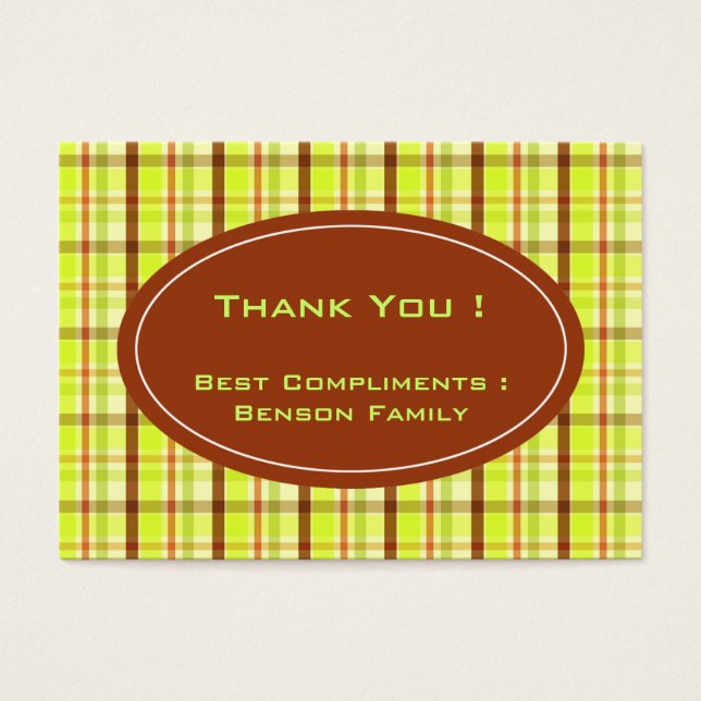 Cartes De Visite Motif plaid vert et marron (Devant)