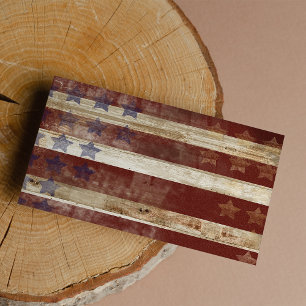 Cartes De Visite Motif vintage en bois de pin de bannière étoilé