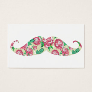 Cartes De Visite Moustache florale blanche verte rose Girly drôle