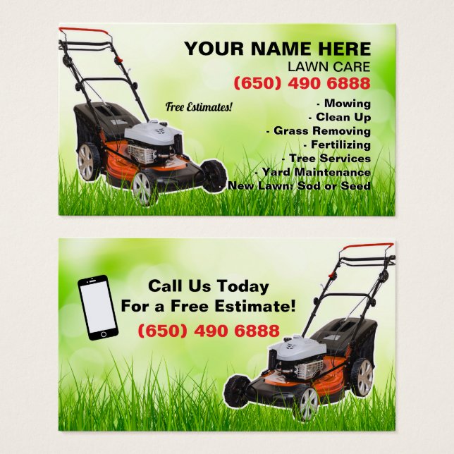 Cartes De Visite Mowing Service Business Card Green Lawn Care (Devant & derrière)