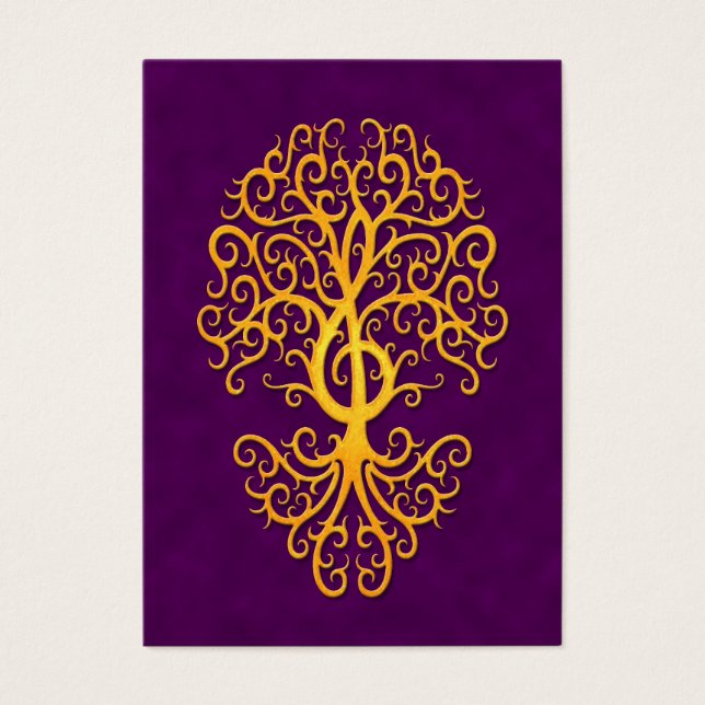 Cartes De Visite Musical Arbre Cléf Arbre doré violet (Devant)
